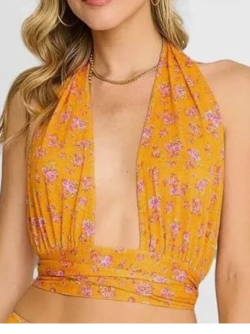 Beach Bunny Orange Sadie Floral Multi wear Halter Swim Coverup Top